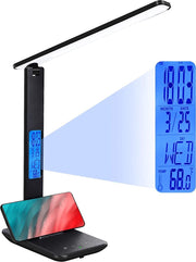 Lampe de bureau LED - avec calendrier - port de charge USB - pliable - noir