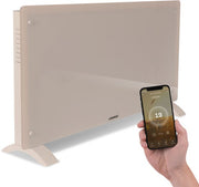 VONROC Chauffage électrique de luxe - Convecteur avec panneau en verre - 1250W/2500W- Chauffe les pièces jusqu'à 30m2 - Contrôlé par l'application (via Wifi) et manuellement - Thermostat et minuterie réglables - Beige