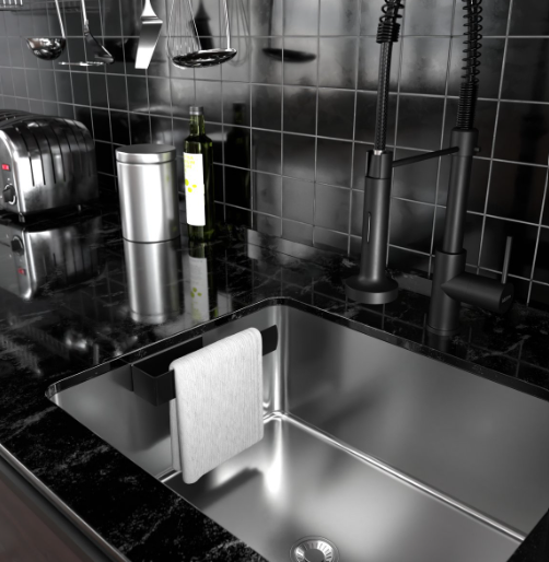 Porte-torchon Noswo - Noir - 18 x 3 x 3 cm - Acier inoxydable, adhésif 3M