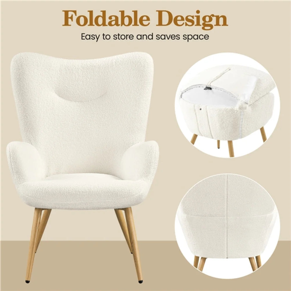 Yaheetech Fauteuil Bouclé / Fauteuil 67,5 x 70 x 97,5 cm – Ivoire chaleureux – Polyester bouclé et métal