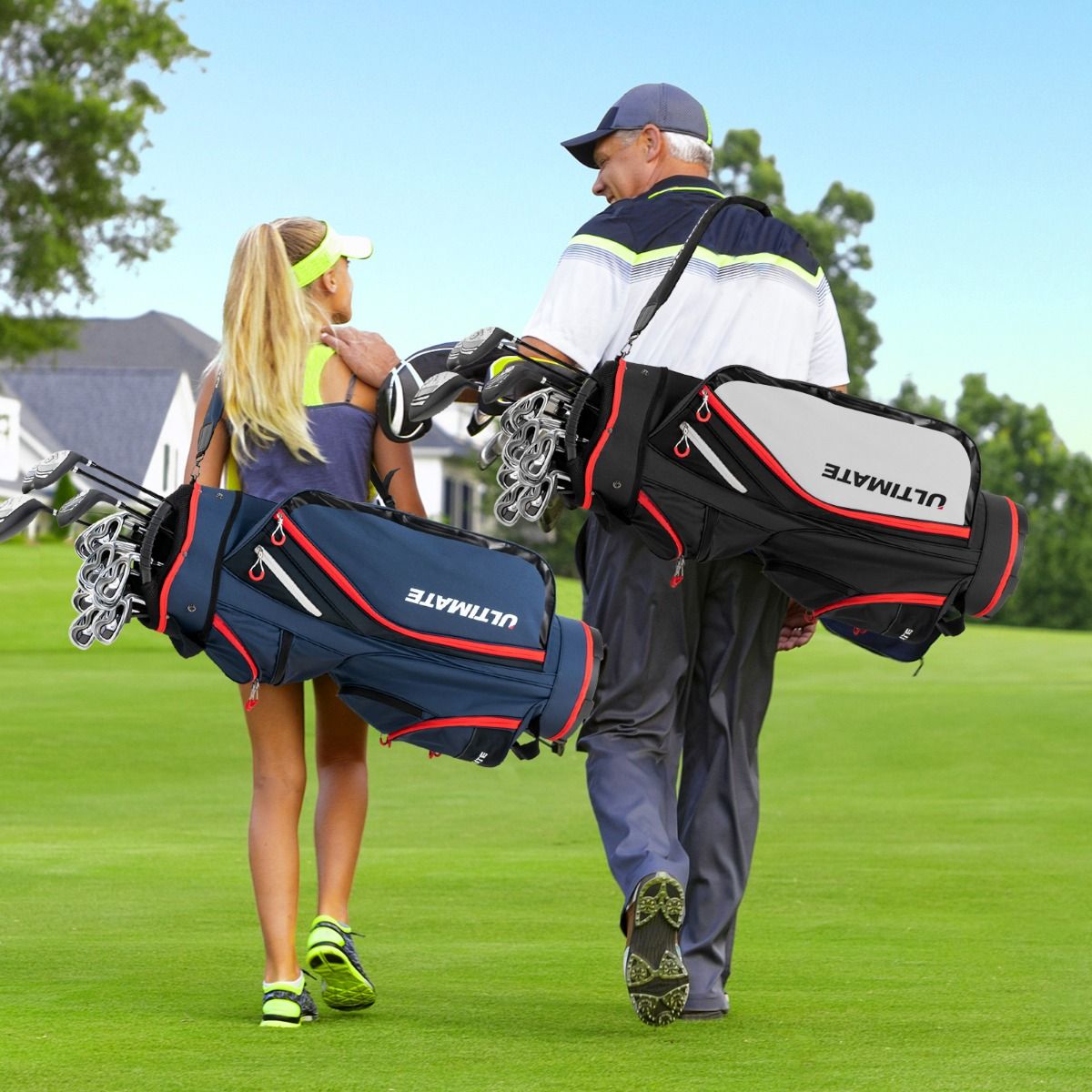 Sac de golf Coast avec housse de pluie - 14 compartiments - léger - rouge et noir