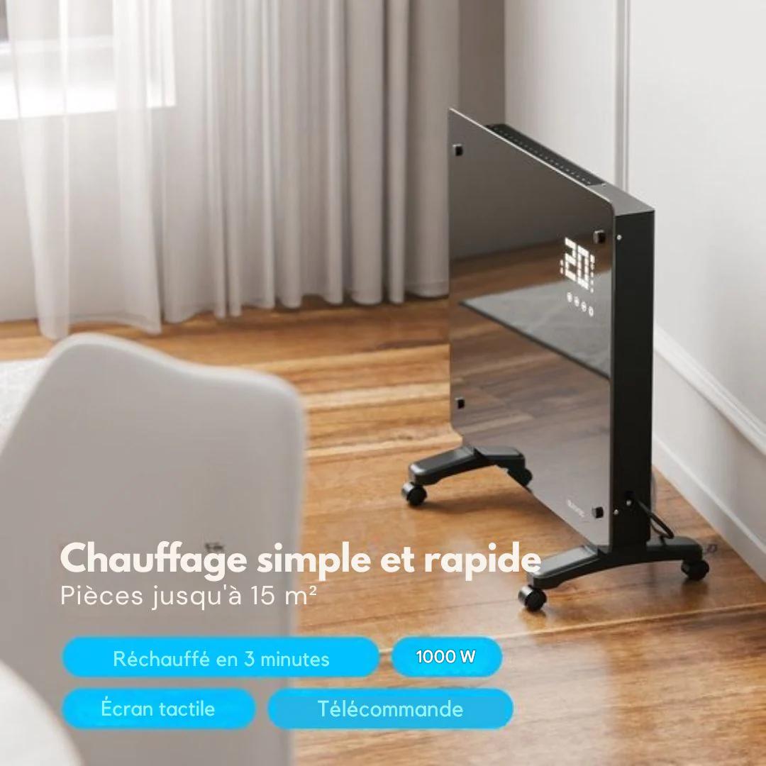 Radiateur électrique Auronic - avec thermostat et télécommande - à panneaux en verre - Radiateur 1000 W - Noir