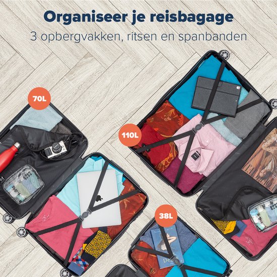 TRVLMORE Set de valises - 3 pièces - 38L Hand Luggage + 70L and 110L Spacious Luggage - Lightweight - Trolley - Travel Suitcase Set - Rose Gold