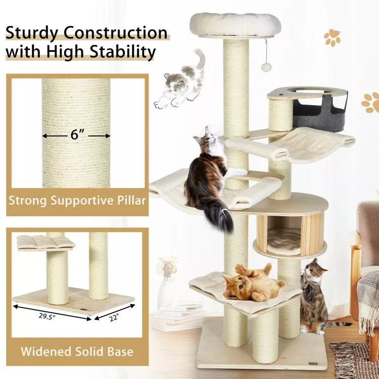 Arbre à chat Coast - griffoir - Max 15 Kg - 75 x 56 x 197 cm - Beige
