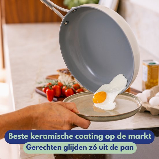 Safecourt Kitchen Poêles à frire en céramique - [2 pièces] - Ø 24 cm Poêles - Induction, électrique, céramique et gaz - Sans PFAS ni PTFE