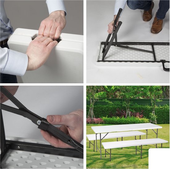 Perel Banc pliant 4 places - Pliable et résistant aux intempéries - Avec poignée - Idéal pour le pique-nique, le camping, le barbecue et l'utilisation intérieure/extérieure - Maximum 400 kg - Blanc
