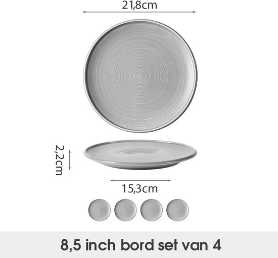 Lot de 4 assiettes plates (Ø 21,8 cm / 8,5 pouces), lot d'assiettes, assiettes à petit-déjeuner, assiettes à dessert, service de table pour 4 personnes, convient aux restaurants, à la restauration, aux fêtes, aux réunions de famille, aux banquets et aux p