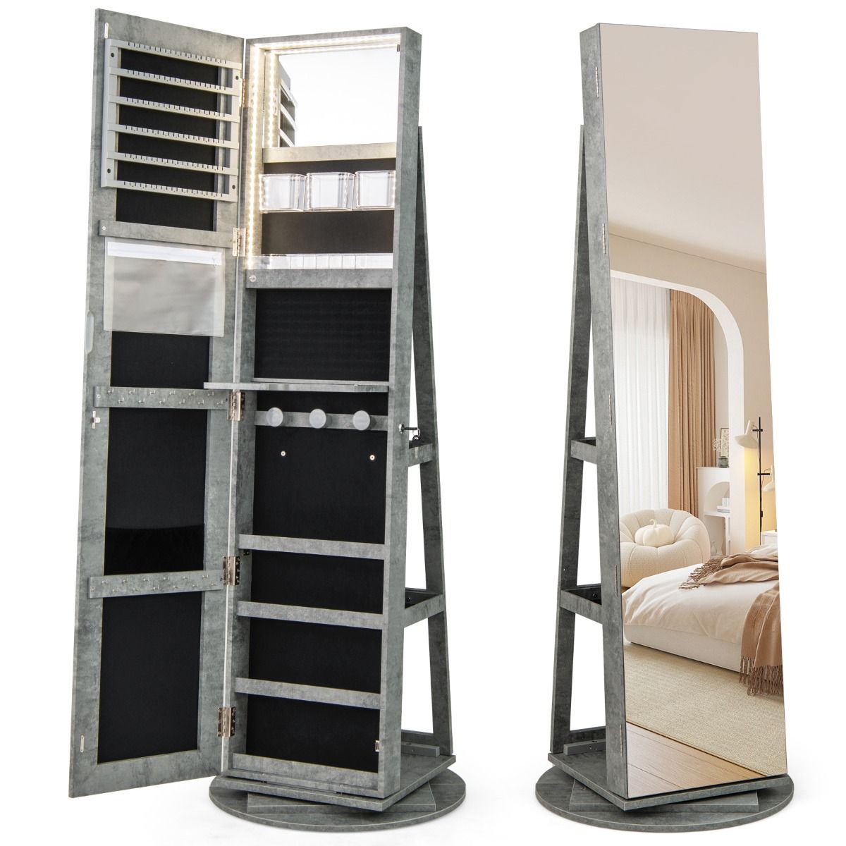 Armoire à bijoux Coast avec miroir - pivotante à 360° - éclairage LED - marron foncé