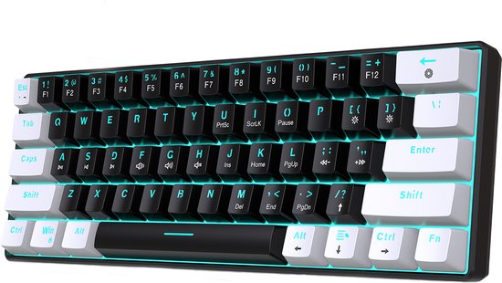 HXSJ V900 - Clavier de jeu filaire - mécanique - RVB - commutateur bleu - 61 touches - claviers QWERTY - noir blanc