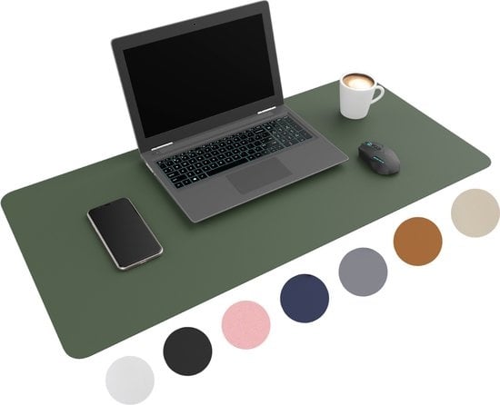 WURK Tapis de bureau professionnel en cuir synthétique - Organisateur de bureau - Accessoires de bureau - Tapis de souris XXL - Avec clip de câble - 80x40 - Vert