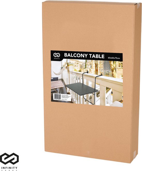 Infinity Goods Table de balcon - pliante - 60 x 60 CM - réglable - suspendue - noire