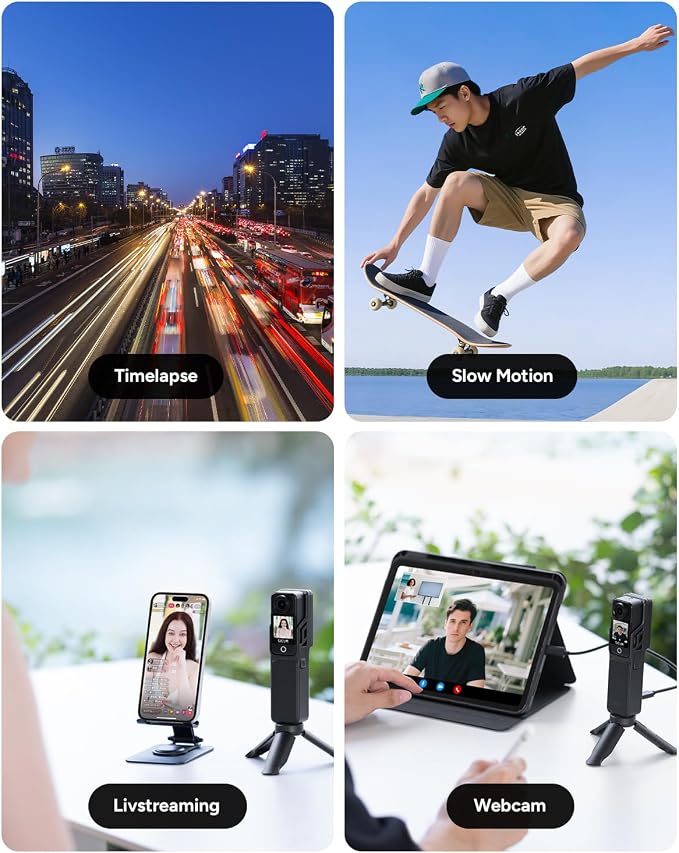 Caméra d'action SJCAM C400 4K, autonomie de 7 heures, stabilisation sur 6 axes, caméra de sport avec double écran tactile, étanche jusqu'à 30 mètres, caméra de vlogging avec kit d'accessoires, noire, carte de 64 Go incluse