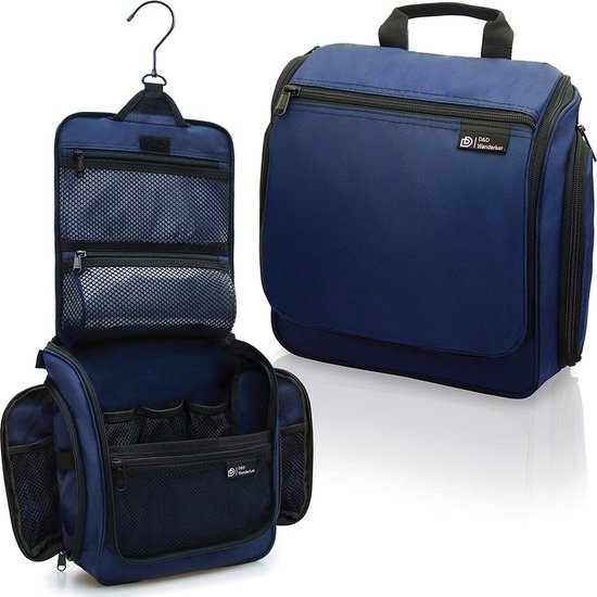 Plugstore - Trousse de toilette suspendue pour hommes et femmes, kit de voyage idéal pour le maquillage, les articles de toilette et les produits cosmétiques, e-book gratuit, bleu (bleu) - HTB-M-B