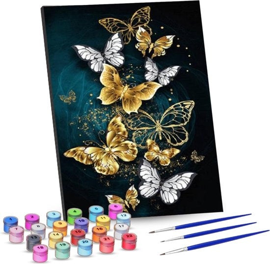 Rubye® Painting By Number Adults - Butterflies - Pinceaux inclus - Canvas Painting canvas - Colour by Number - 40x50cm