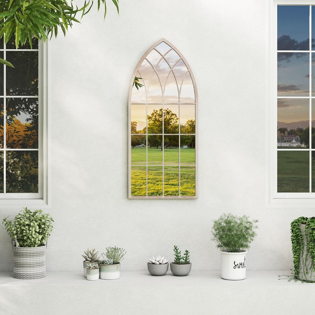 Miroir « Coast » en forme de châssis de fenêtre - miroir mural incurvé - cadre métallique - gris rustique - 115 x 50 cm