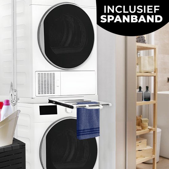 Vonia Spacer Washer Dryer - Stacking Kit Washer Dryer - Universal - Adjustable - Extendable Towel Holder - White