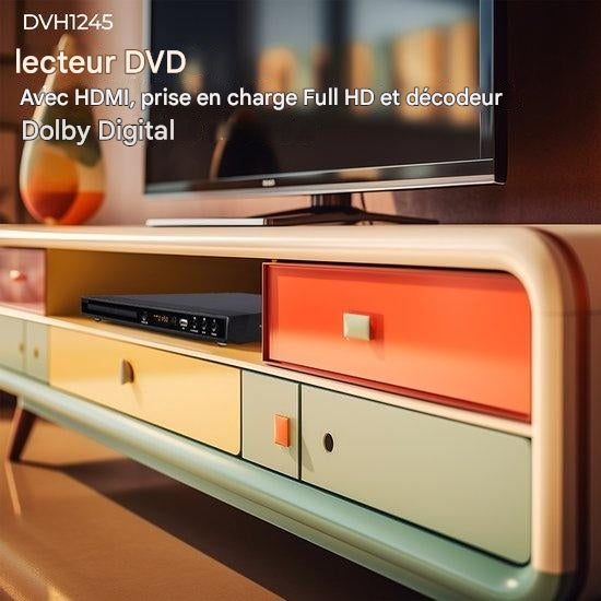 Lecteur DVD Denver avec HDMI, Supporte FULL HD, Lecteur CD, Décodeur Dolby Digital, USB / Péritel, DVH1245, Noir