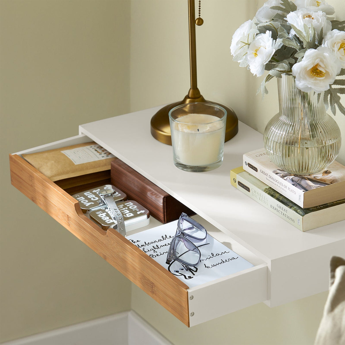 Etagère murale - SoBuy - avec 1 tiroir - Max 5 kg - 60 x 25 x 8 cm - Blanc/ Brun