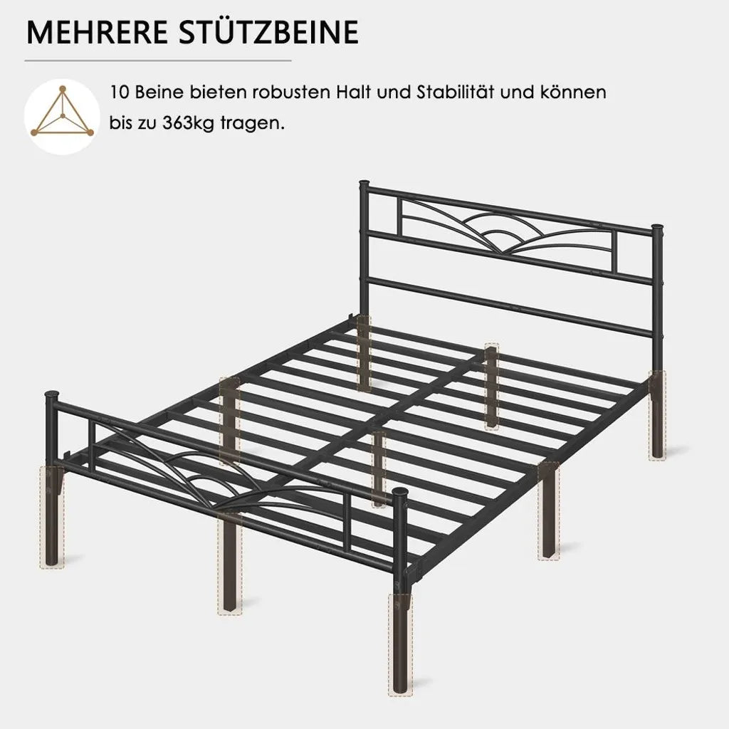 Cadre de lit en métal Yaheetech - Motif nuages - Sommier à lattes - 140 x 200 cm - Espace de rangement de 32 cm - Noir