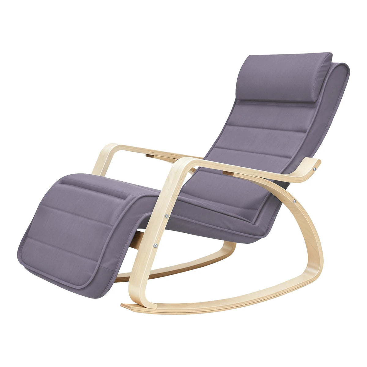 Fauteuil à bascule Ochama avec accoudoirs - Bois de bouleau - Repose-pieds réglable - 121,5 x 65 x 84 cm - Gris clair