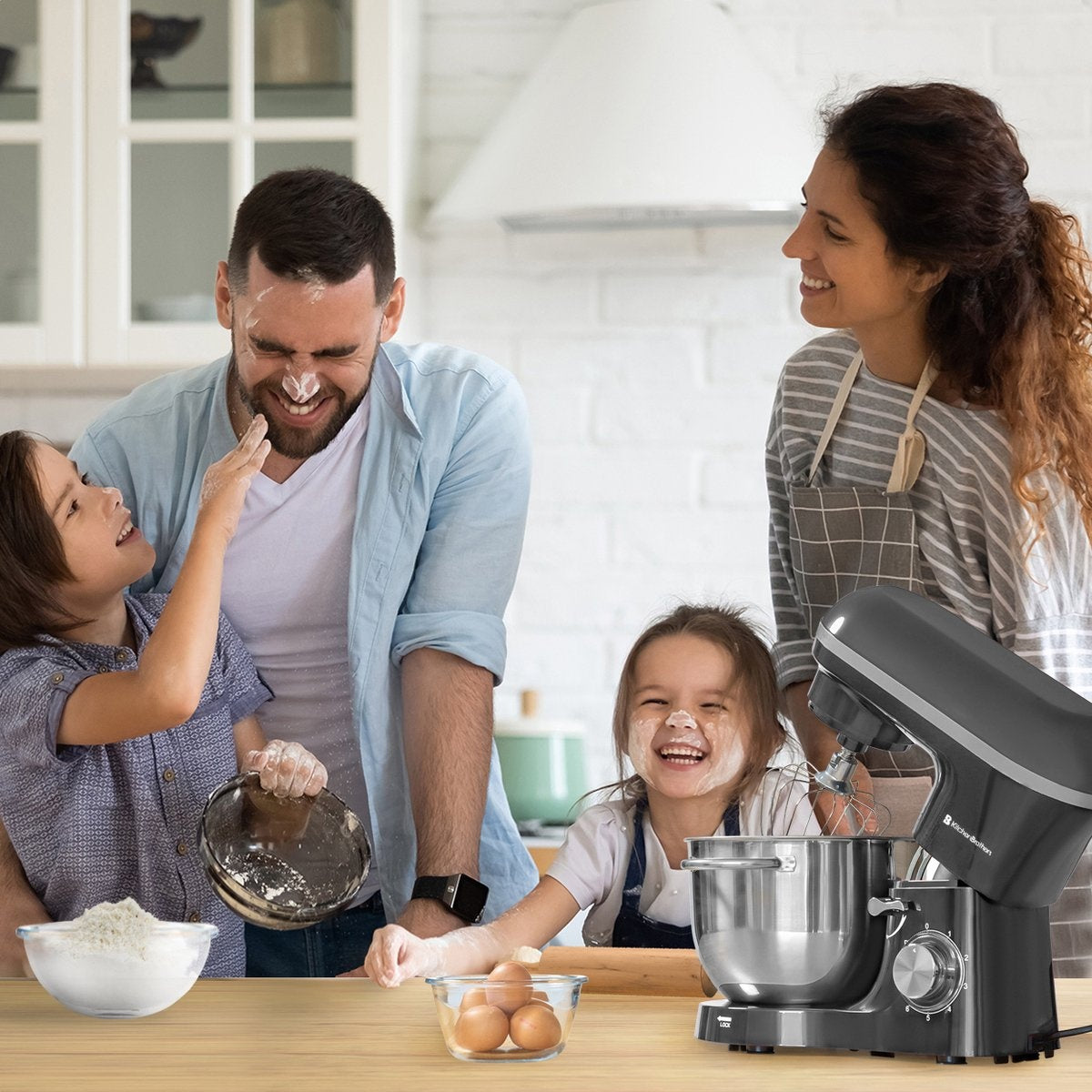 KitchenBrothers Food Processor - Mixeur de cuisine avec bol de 6L en acier inoxydable - Robot de cuisine - 1400W - Anthracite