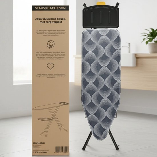 Table à repasser STAUS&BACH X - pour générateur de vapeur - 122 x 43,5 cm - Avec planche à repasser les manches et support pliable - Réglable en hauteur de 76 à 96 cm - Avec support pour générateur de vapeur et fer à repasser à vapeur - Gris foncé - Ironi