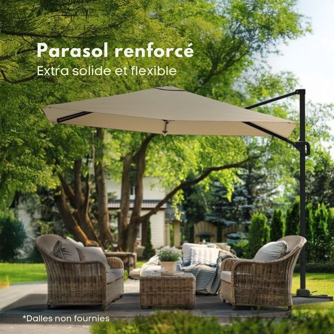 Parasol LifeGoods - 300x300 cm - inclinable - imperméable - avec housse - Taupe