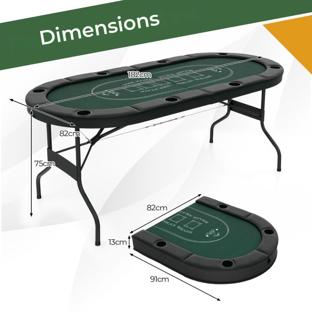 Table de poker pliable COAST- 182x82x75 cm - Pour 8 joueurs - Noir/Vert