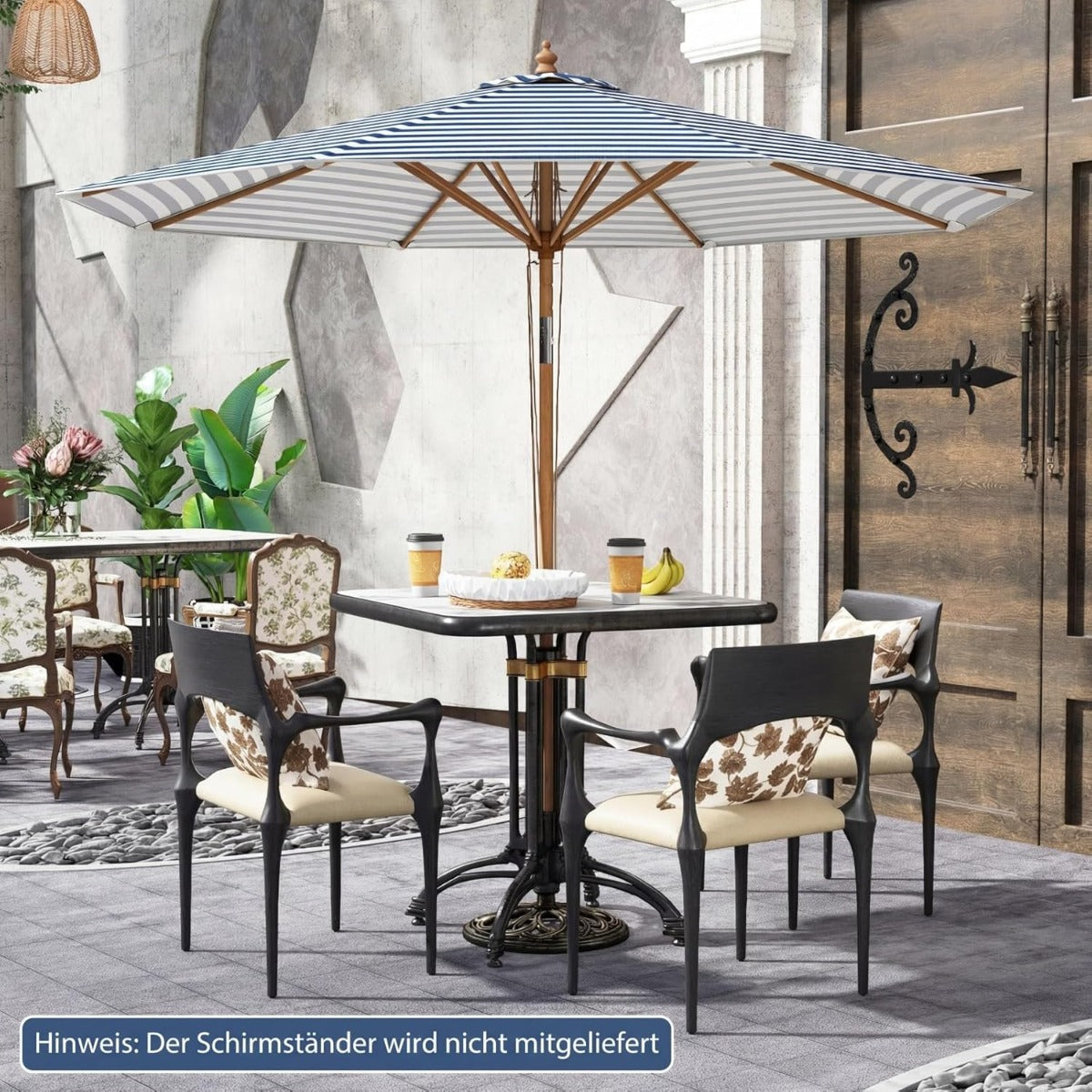 Parasol en bois Coast 270 cm - rayures bleues et blanches