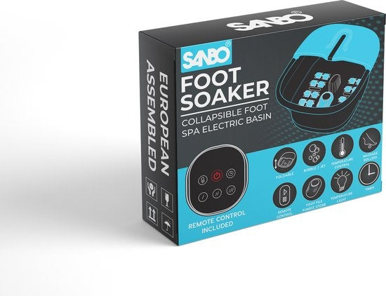 Sanbo Bain de pieds - Massage - Noir / Bleu - Chauffe jusqu'à 49°C - Pliable - Appareil de massage des pieds