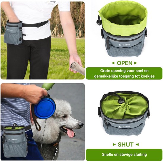 Pochette de récompenses Tikkens pour chiens - Avec clicker et gamelle pliable - Imperméable et lavable - 25 x 15 x 3 cm - Gris