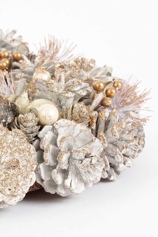 Mica Decorations : couronne de Noël Hanley H9 x Ø45 cm - Couronne de porte avec pommes de pin - Couronne de Noël pour porte et table - Décoration de Noël polyvalente - Blanche