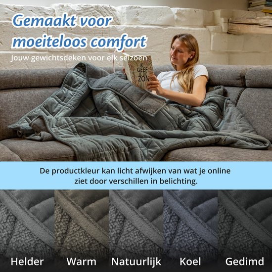 Couverture lestée Ella 9 kg - Couverture en velours et sherpa OEKO-TEX - Couverture lestée 135 x 200cm - Couverture lestée - Gris