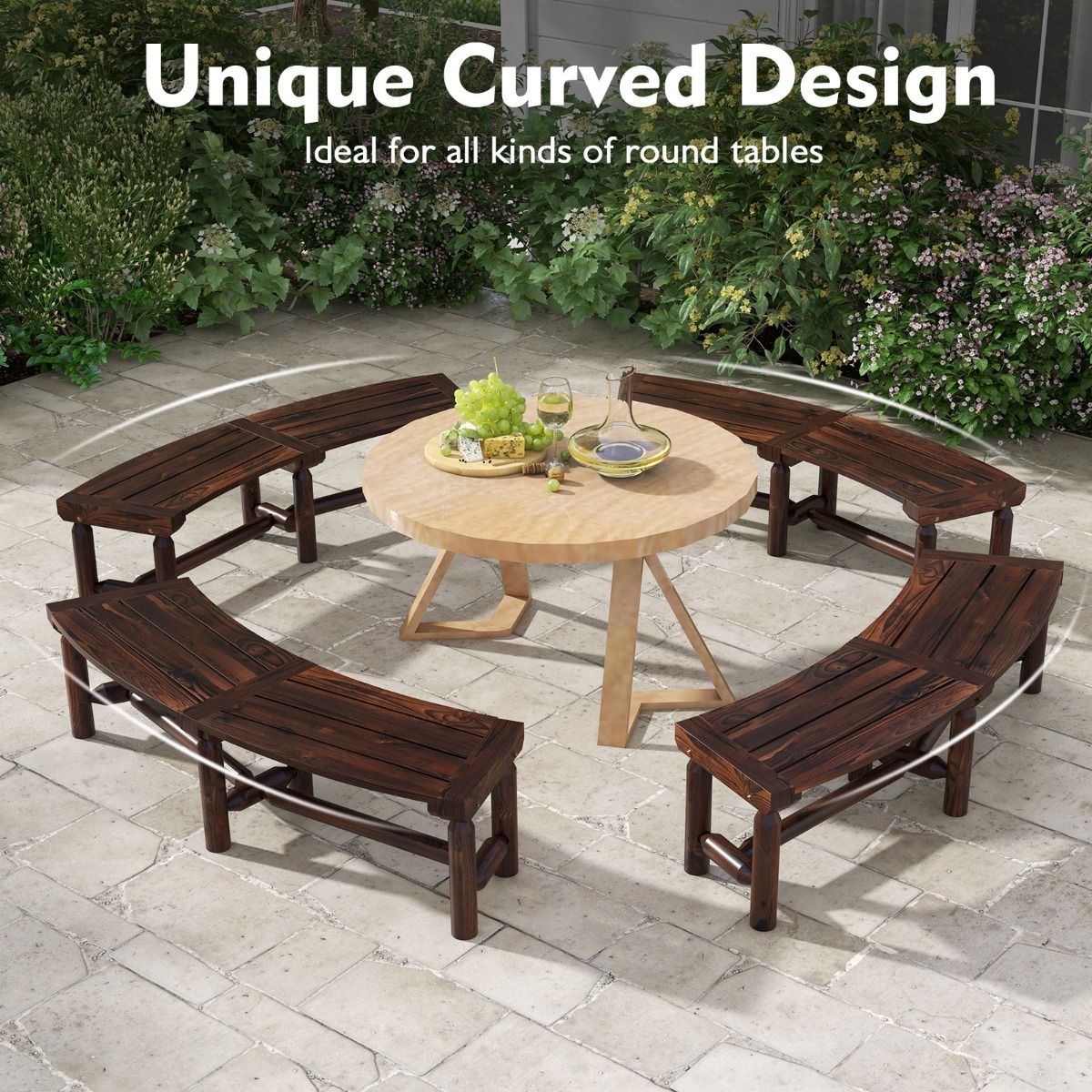 Banc de jardin Coast sans dossier - design incurvé - 2-3 places - marron rustique 139 x 36 x 41 cm