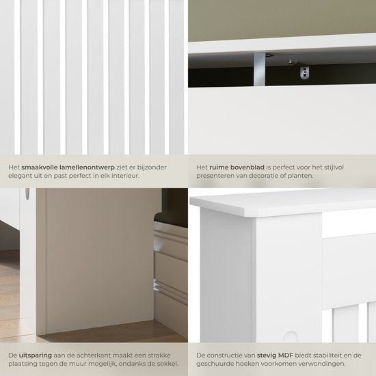 tectake® Cache-radiateur - Cache-radiateur - Panneau de radiateur - Enceinte de radiateur - Enceinte de chauffage - Caillebotis, avec étagère - Dimensions div. - 152,5x19x82cm - blanc