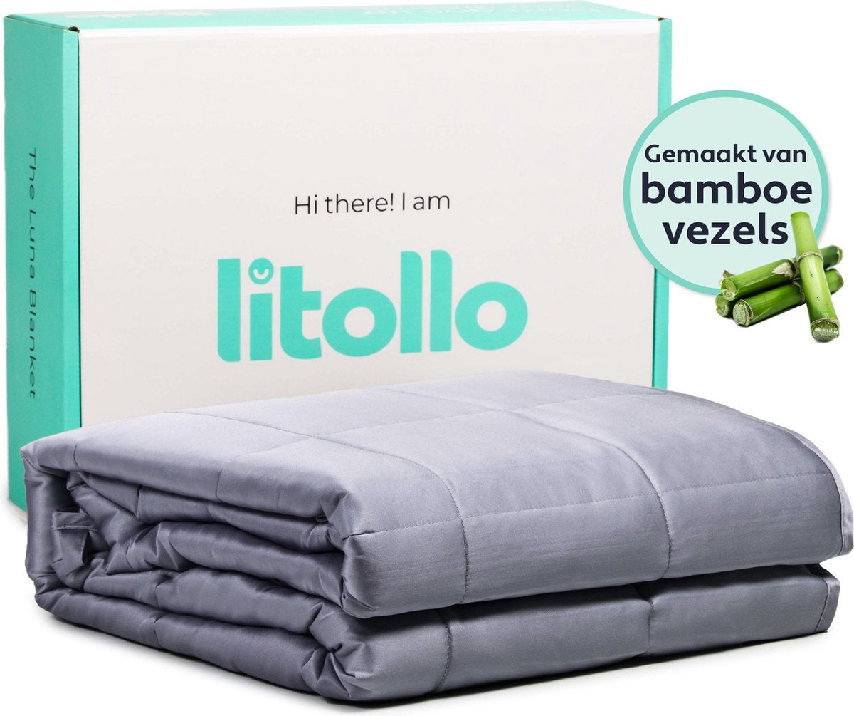 Litollo Bamboe Verzwaringsdeken 6 kg - Weighted blanket 150x200 cm - Grijs Zwaartedeken eenpersoons - Verzwaringsdekens te gebruiken met eigen dekbedovertrek - Verzwaarde deken - 4 seizoenen - Gewichtsdeken