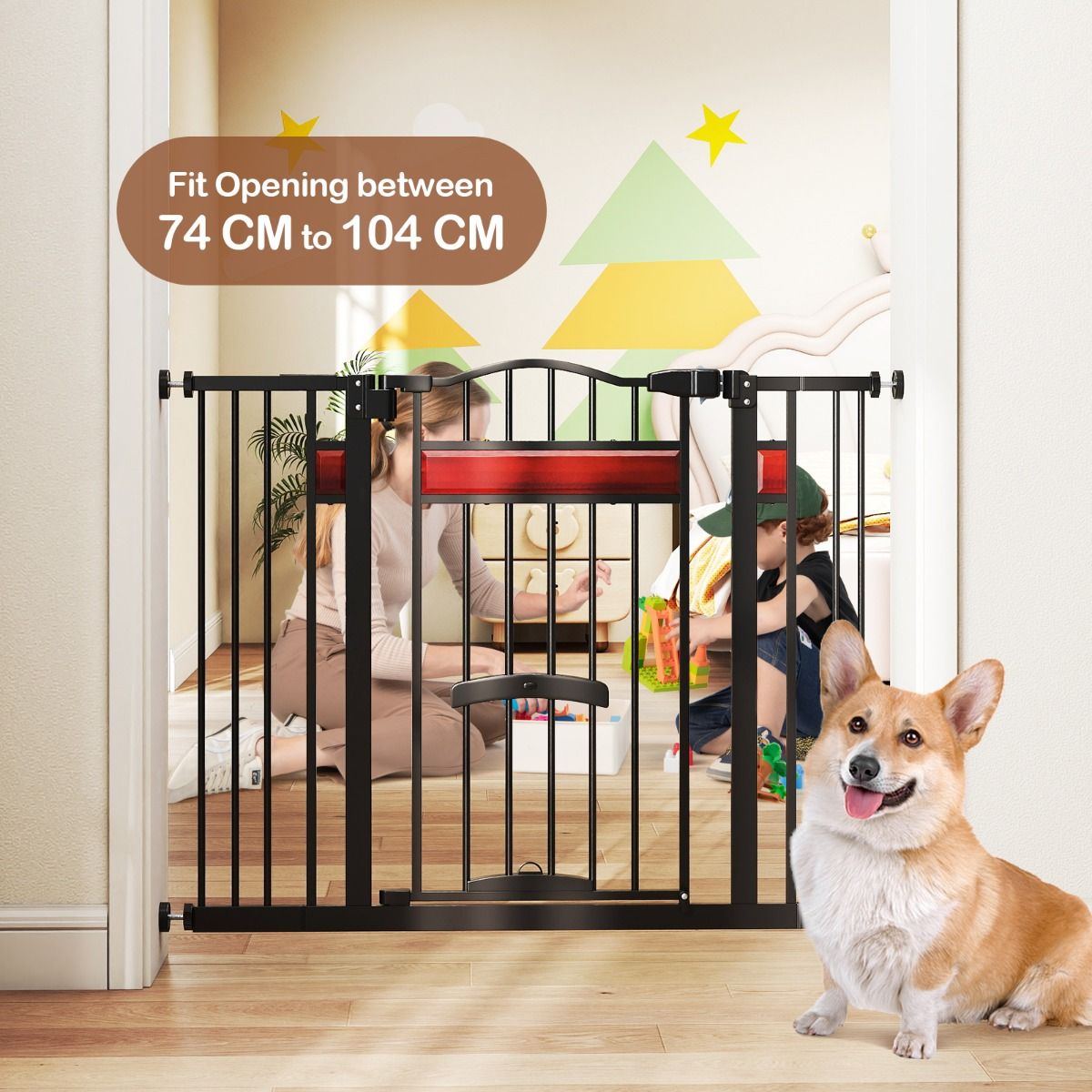 Barrière de sécurité Coast avec petite porte - réglable de 74 à 104 cm - double verrouillage - noir/blanc