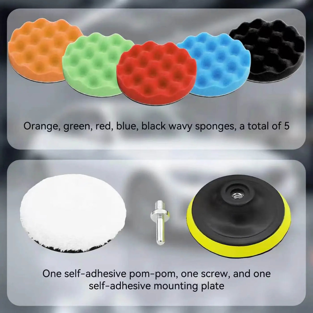 Kit de disques de polissage Kowm Coooze - 8 pièces - Avec adaptateur pour perceuse M10 - Pour voiture et diverses surfaces