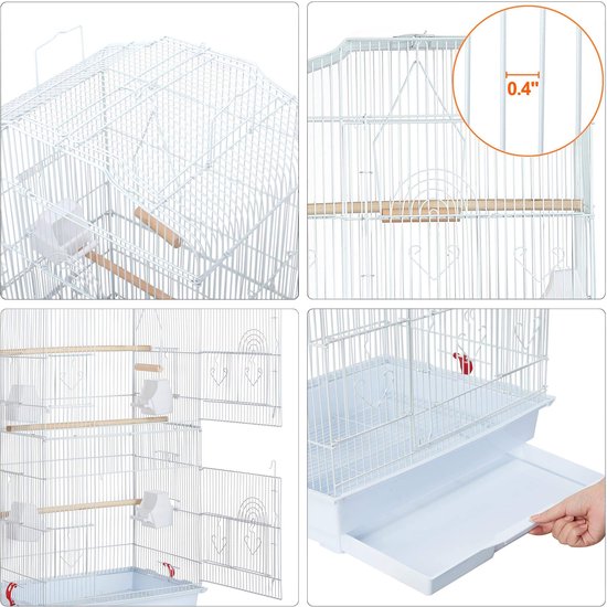 Yaheetech Cage d'oiseau volière cage d'oiseau pour perroquet kit de vagues approx. 46 x 36 x 92 cm blanc
