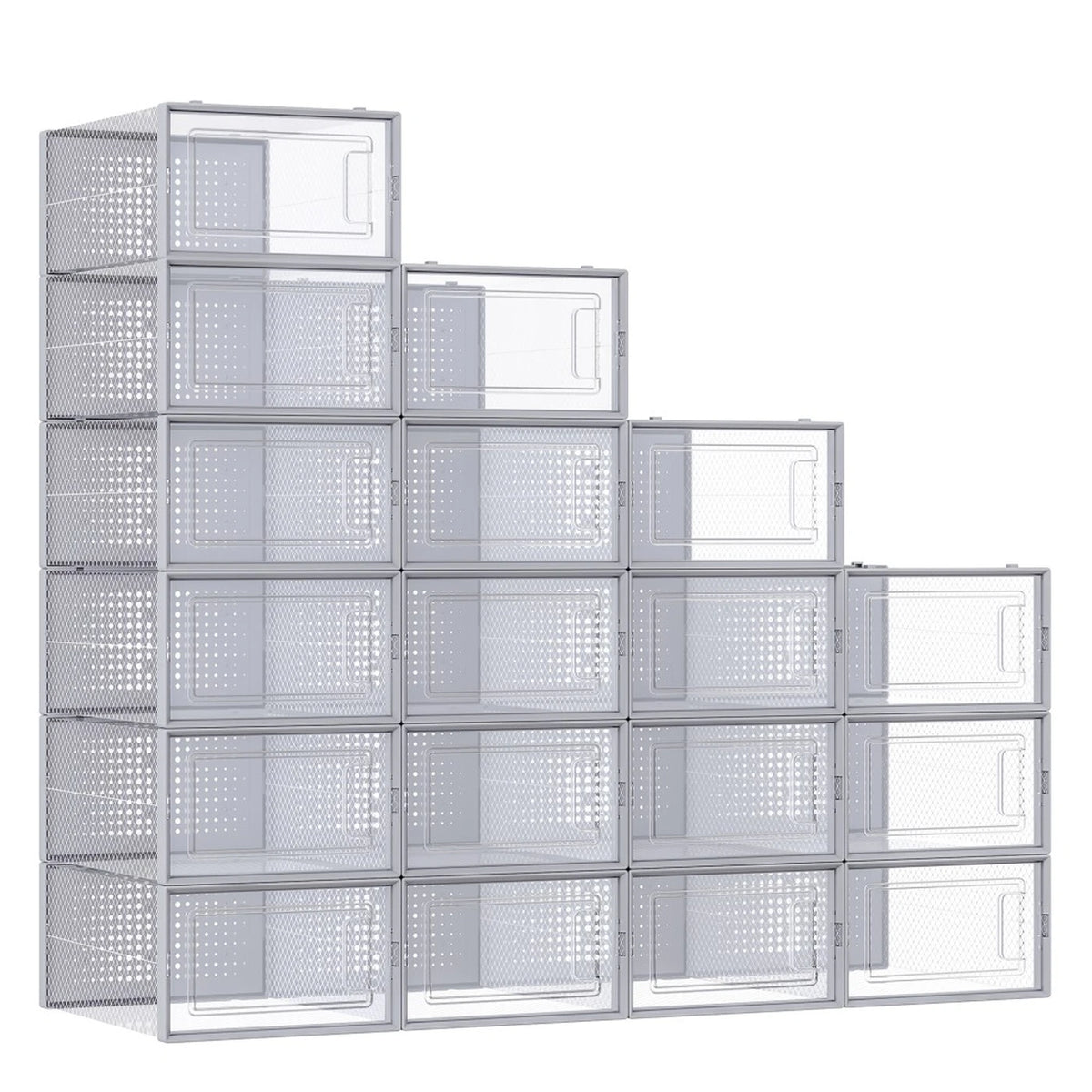 Lot de 18 boîtes à chaussures Joyfurnos - Transparentes et grises - Empilables - 33,3 x 23,1 x 14,3 cm par boîte
