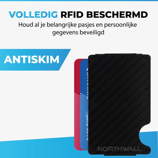 Northwall Card Holder - Porte-cartes de crédit en carbone avec pince à billets - Pince à billets - RFID Anti-Skim - Jusqu'à 12 cartes