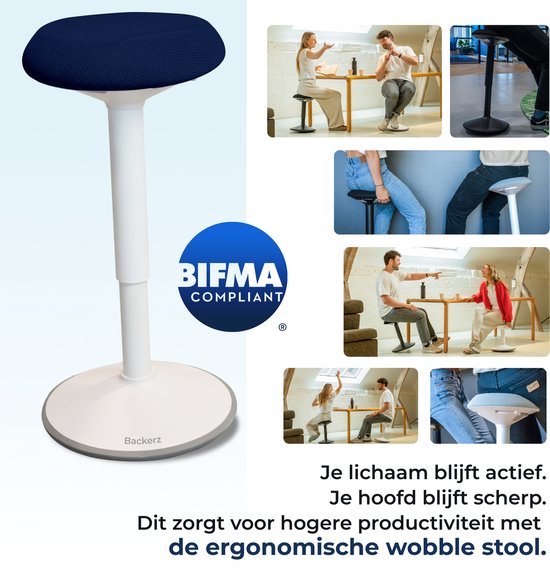 Backerz Wobble Stool - Chaise ergonomique oscillante hauteur 40-60cm - Tabouret d'équilibre - Tabouret assis - Tabouret selle bleu
