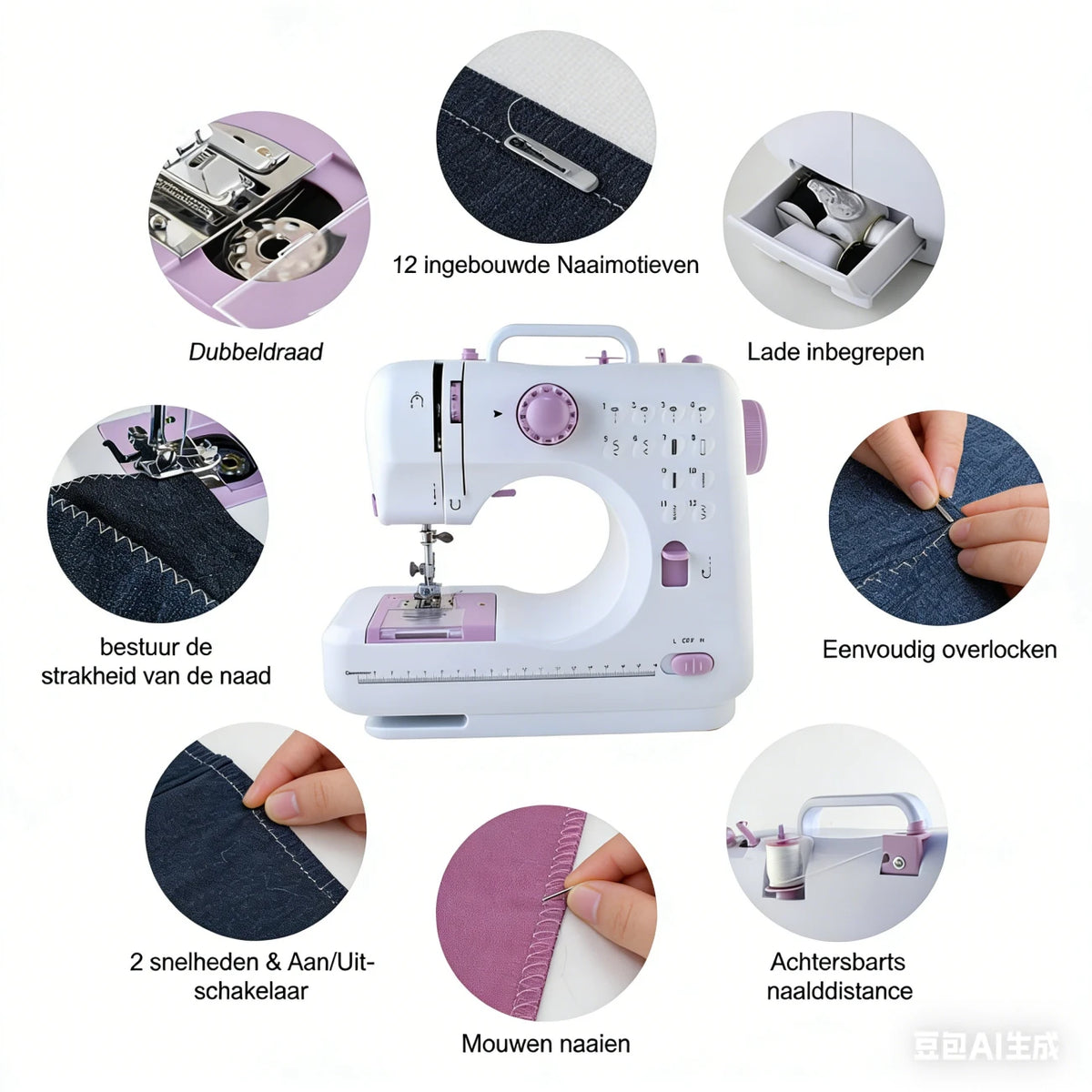 Mini-machine à coudre IAGREEA pour la maison, destinée aux débutants - petites machines à coudre avec fonction de couture en marche arrière