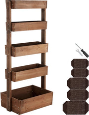 tectake® Vertical Garden Flora - Avec 5 jardinières pour fleurs, herbes ou légumes - Marron - 81 x 52 x 180 cm - Jardinière pour potager - Bacs à fleurs basculants en pin laqué - Tissu molletonné/toile de protection des racines inclus - Résistant aux inte