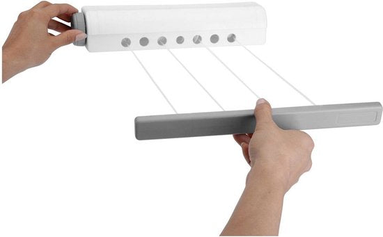KLAD Corde à linge - Extensible et auto-rétractable - 14,4 m - 30 cm - Blanc-gris
