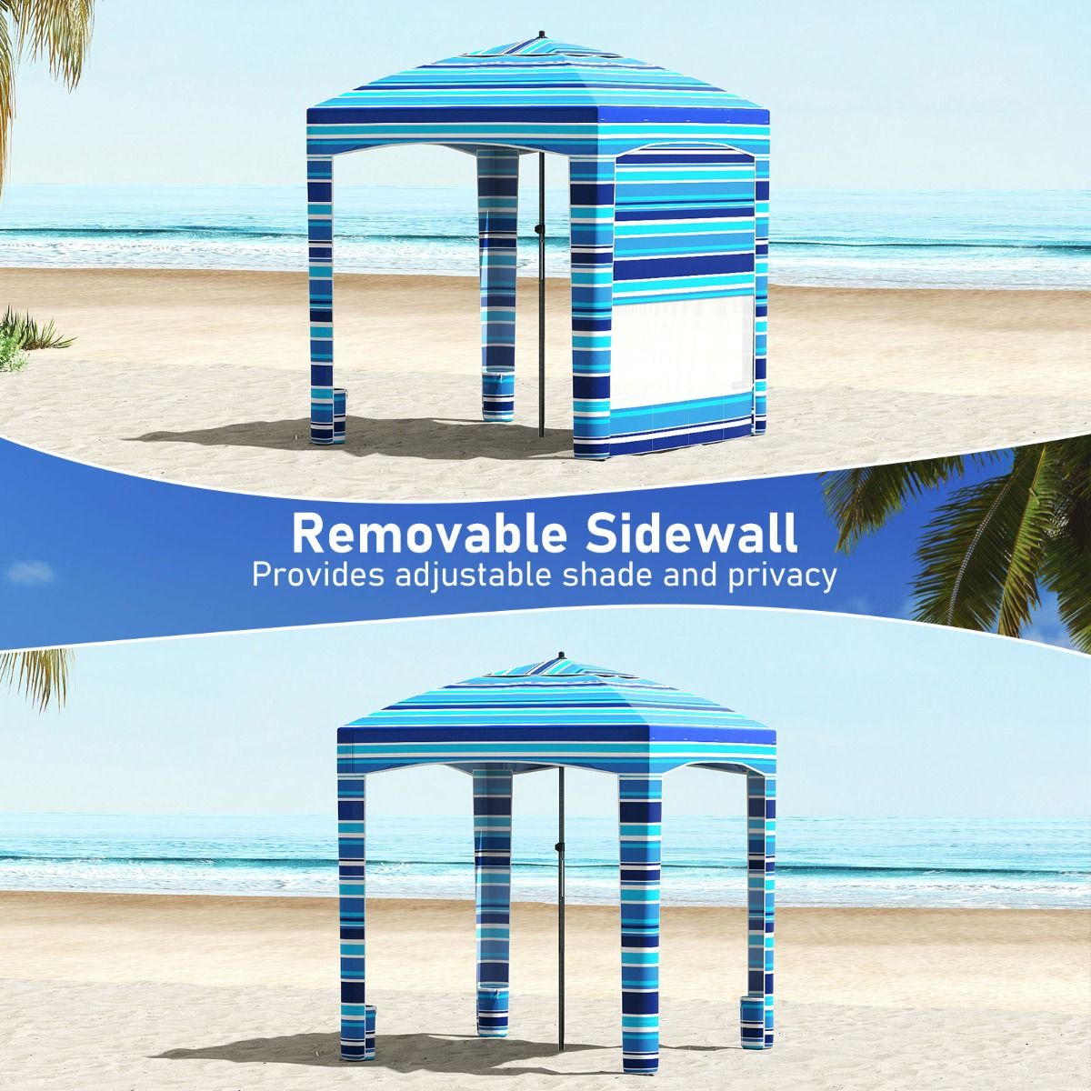 Tente de plage Coast - avec paroi latérale - hauteur réglable - bleu marine/rose - 185 x 185 cm