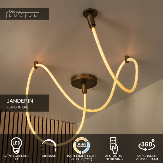 Lucide JANDERIN - Plafonnier - LED à intensité variable - CCT - 1x36 W 2200 K/3300 K - Couleur champagne - Vibes