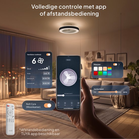 Ventilateur de plafond Avacy avec éclairage - Ventilateur-plafonnier - Plafonnier - LED RGBW - Tuya Wi-Fi Smart - Télécommande - ⌀ 50 cm - Noir