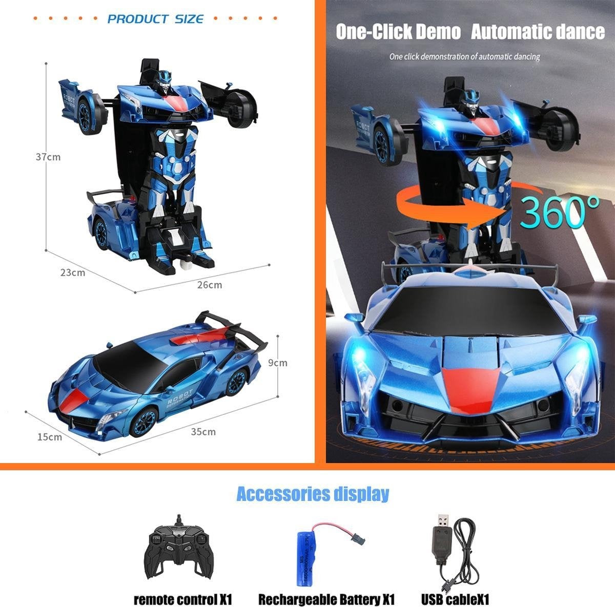 MEWAU 1:12 RC transforming car/robot - 2 in 1Afistance Controlled Car - Gesture perception - Toy Car - Blue