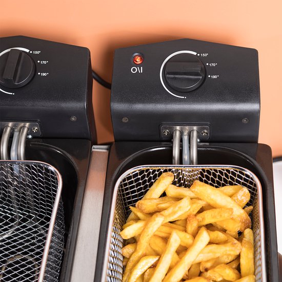 Friteuse Tristar 6 litres - FR-6937 - Friteuse double 2 x 1 800 W - Cuves à commande indépendante, zone froide - Acier inoxydable